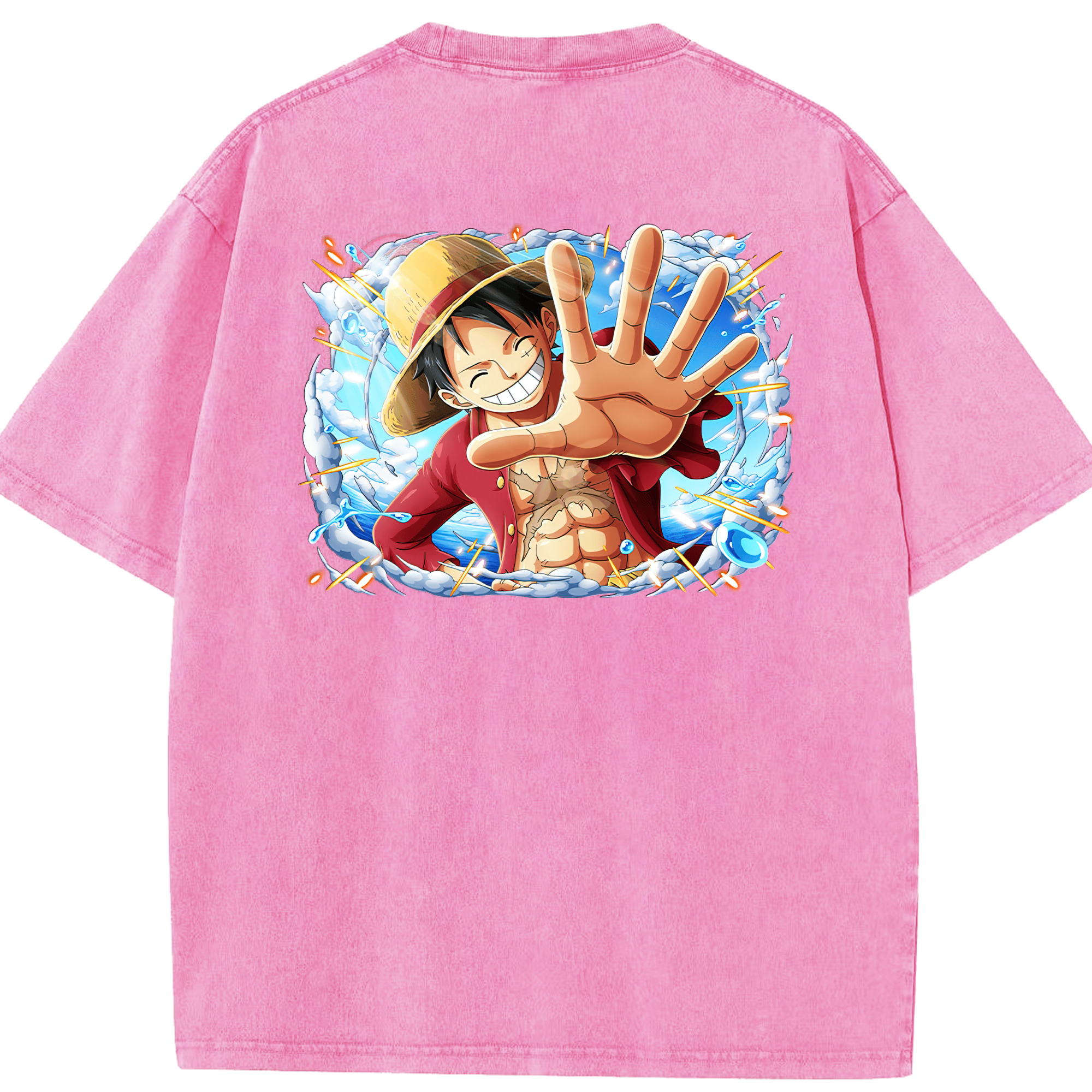 ワンピース モンキー・D・ルフィ ONE PIECE Monkey D. Luffy 綿100% ヴィンテージ風 半袖Tシャツ（背面プリント）